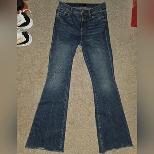 MOTHER The Weekender Fray Teaming Up High Rise Flare Denim Jeans Size 25